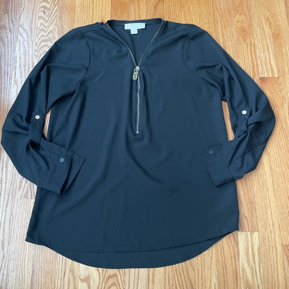 Michael Kors Quarter Zip Black Blouse